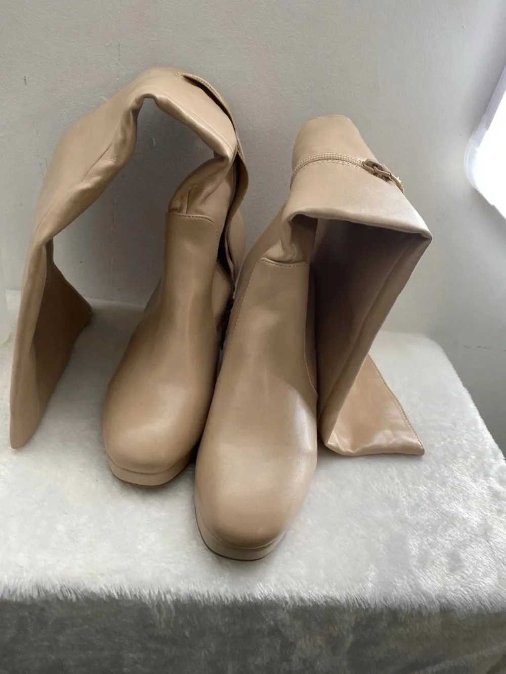 Over-the-Knee Block Heel Boots in Taupe